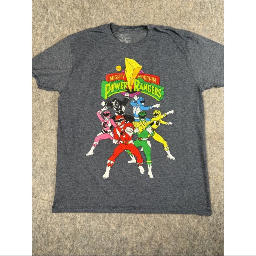 Power Rangers T-Shirt Men's XL Gray Mighty Morphin Graphic Short Sleeve Pullover